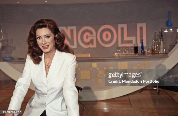 French-born Italian actress Edwige Fenech in the studios of the TV show Singoli. Italy, 1997
