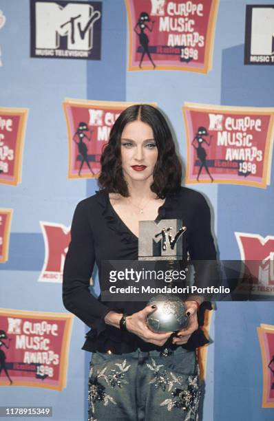 American singer Madonna being awarded at the MTV Europe Music Awards 1998. Milan, November 1998