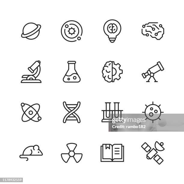 science line icons. editable stroke. pixel perfect. for mobile and web. contains such icons as planet, astronomy, machine learning, artificial intelligence, chemistry, biology, medicine, education, scientist. - space shuttle discovery stock illustrations