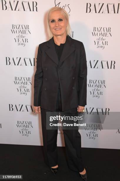 Maria Grazia Chiuri attends the Harper's Bazaar Women of the Year Awards 2019, in partnership with Armani Beauty, at Claridge's Hotel on October 29,...