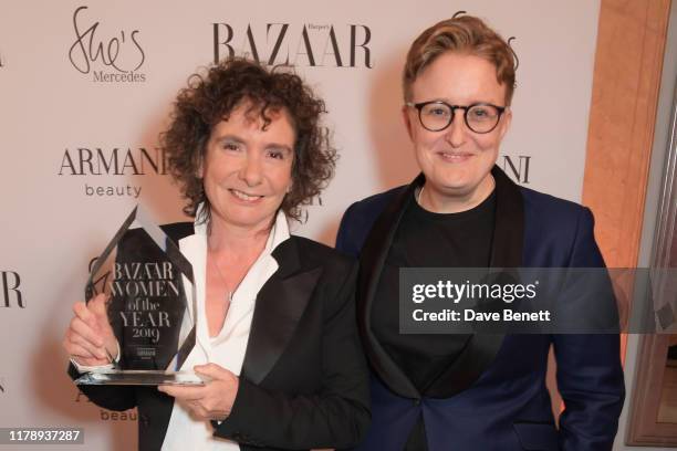 Jeanette Winterson, winner of the Writer Of The Year award, and Ruth Hunt , Baroness Hunt of Bethnal Green attend the Harper's Bazaar Women of the...