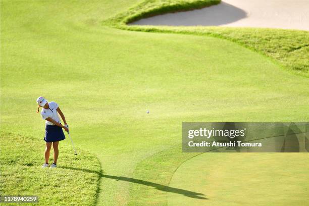 Amateur Yuka Yasuda of Japan chips onto the on the 17th green during the second round of the Japan Women's Open Championship at Cocopa Resort Club...