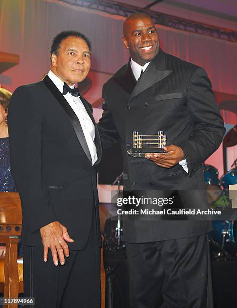 Muhammad Ali and Earvin "Magic" Johnson during Muhammad Ali's Celebrity Fight Night XII - Inside at JW Marriott Ridge Desert Resort in Phoenix,...