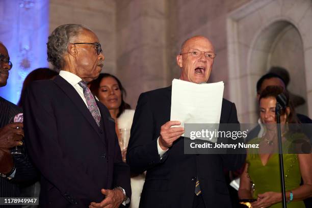 Reverend Al Sharpton, Aisha McShaw, and Phil Griffin attend Reverend Al Sharpton's 65th Birthday Celebration at New York Public Library on October...