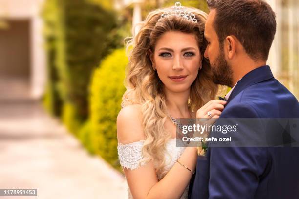 bride and bridegroom love embracing - princess bride stock pictures, royalty-free photos & images