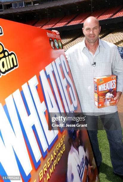 Kirk Gibson during Wheaties Unveils New Cereal Box featuring Kirk Gibson at Dodgers Stadium in Los Angeles, California, United States.