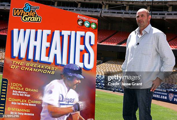 Kirk Gibson during Wheaties Unveils New Cereal Box featuring Kirk Gibson at Dodgers Stadium in Los Angeles, California, United States.