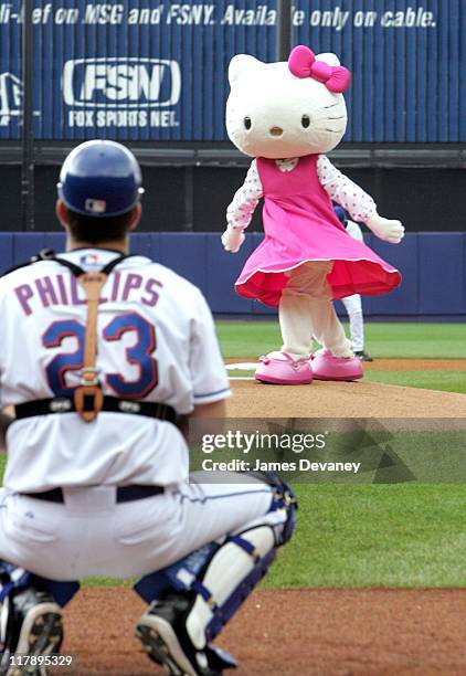 Jason Phillips and Hello Kitty during Hello Kitty Celebrates 30th Anniversary at NY Mets' Shea Stadium on Hello Kitty Day at Shea Stadium in...