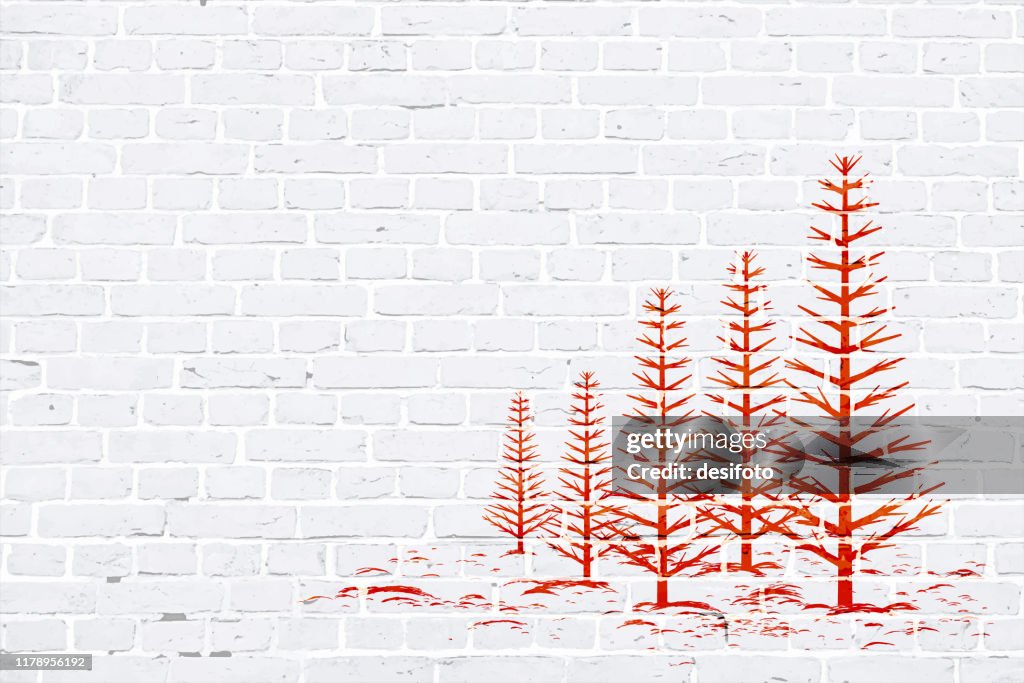 Moderne witte kleur baksteen patroon muur textuur grunge achtergrond Xmas vector illustratie met een rood gekleurde creatieve kerst thema Woodland graffiti graffitied op muur