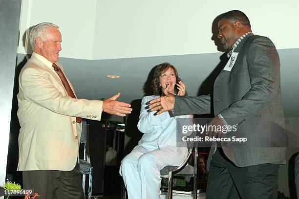 Don Shula, Mary Anne Shula and Brian Cox during Shula's 347 Opening at Sheraton Gateway Hotel in Los Angeles, California, United States.