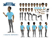African american man character set for animation with various views