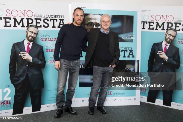 Italian film maker Daniele Luchetti and actor Elio Germano attend the photocall of Io Sono Tempesta movie, at Anteo Palazzo del Cinema. Milan, April...