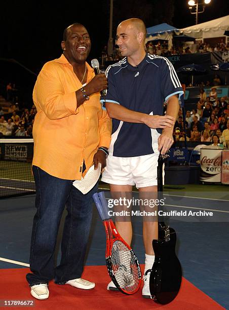 Randy Jackson and Andre Agassi during Gibson/Baldwin Presents Night at the Net To Benefit MusiCares Foundation - Celebrity Tennis at UCLA in Los...