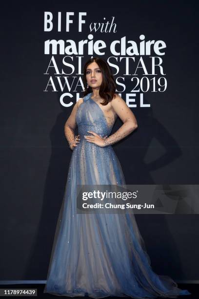 Actress Bhumi Pednekar arrives for the Marie Claire Asia Star Award 2019 during the day two of the 24th Busan International Film Festival on October...