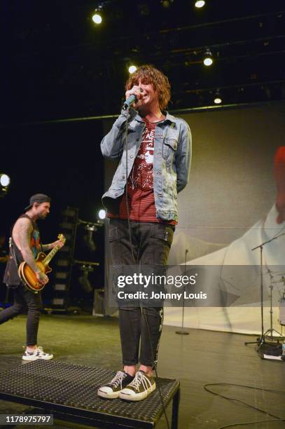 Jack Fowler and Kellin Quinn of Sleeping With Sirens perform on stage during "Threesome Tour" at The Fillmore Miami Beach on October 29, 2019 in...