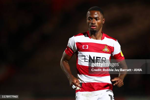 Madger Gomes of Doncaster Rovers during the Leasing.com Trophy match fixture between Doncaster Rovers and Manchester United U21's at Keepmoat Stadium...