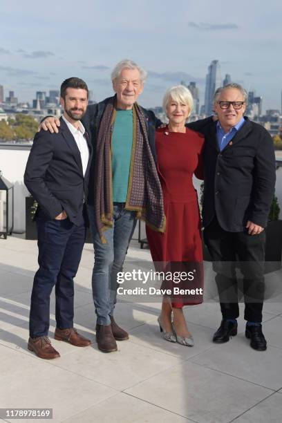 Producer Greg Yolen, Sir Ian McKellen, Dame Helen Mirren and Director Bill Condon pose at a photocall for "The Good Liar" at The Corinthia Hotel...