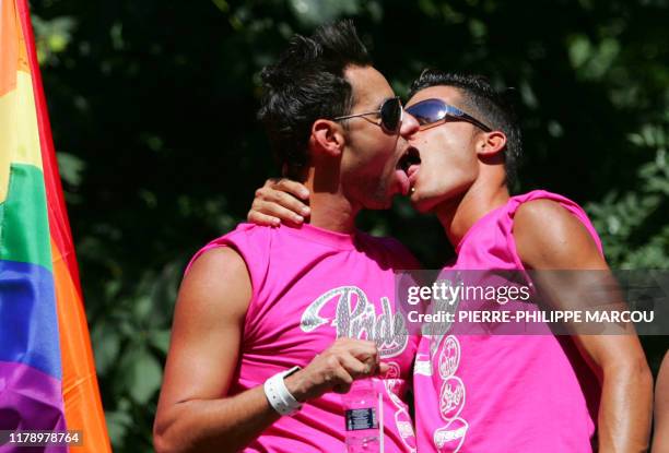 Two men kiss during the Europride 2007 parade in Madrid, 30 June 2007. Hundreds of thousands of gays, lesbians and their supporters from Europe...