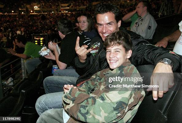 Antonio Sabato Jr. and son during WWE Monday Night RAW with Surprise