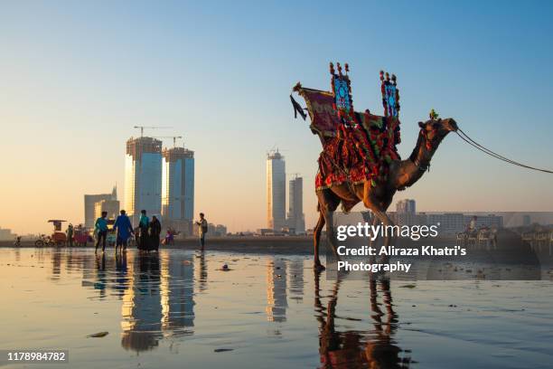 an evening view, karachi beach - pakistan stock-fotos und bilder