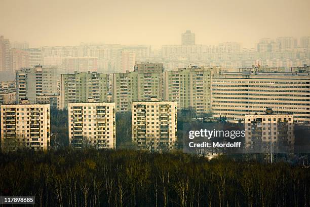residential districts with forest in winter - moscow skyline stock pictures, royalty-free photos & images
