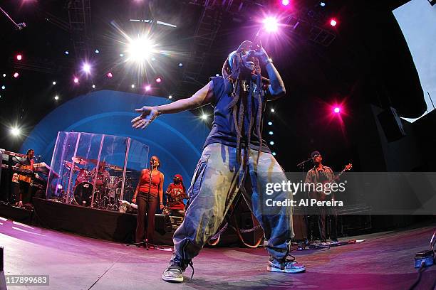 Vocalist Mike Hinds and Steel Pulse performs as part of Celebrate Brooklyn at the Prospect Park Bandshell on July 1, 2011 in the Brooklyn borough of...