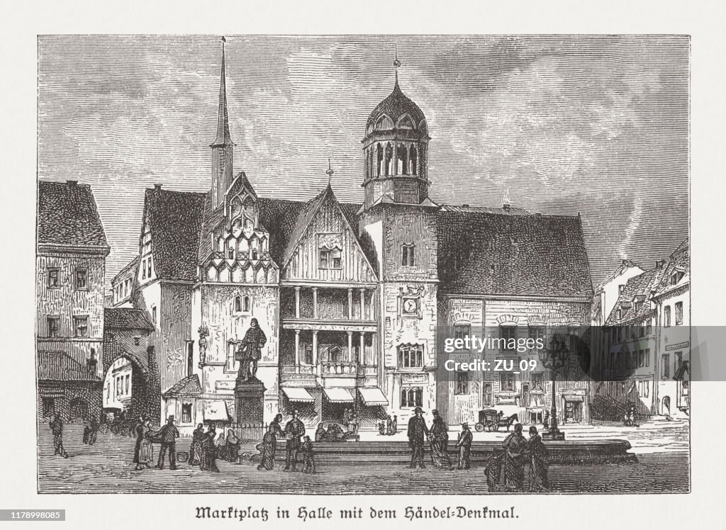 Market Square in Halle/Saale with the Handel Statue, published 1885