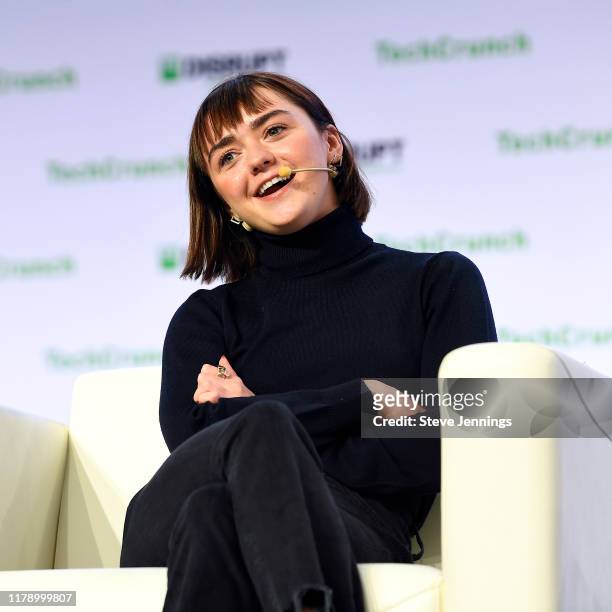 Actor Maisie Williams speaks onstage during TechCrunch Disrupt San Francisco 2019 at Moscone Convention Center on October 03, 2019 in San Francisco,...