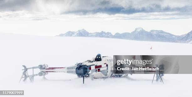 Star Wars X-Wing Starfighter is seen at the Jungfraujoch 'Top of Europe' in Switzerland at the "Triple Force Friday" on October 04 near Grindelwald,...