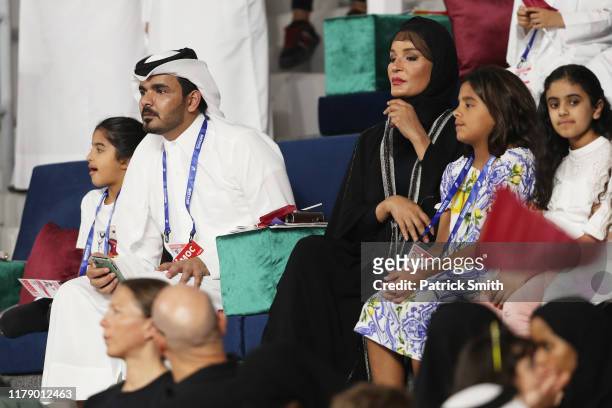 Sheikh Joaan bin Hamad Al Thani, President of the Qatar Olympic Committee, and mother Sheikha Mozah bint Nasser attend day eight of 17th IAAF World...