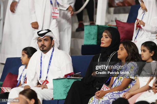 Sheikh Joaan bin Hamad Al Thani, President of the Qatar Olympic Committee, and mother Sheikha Mozah bint Nasser attend day eight of 17th IAAF World...