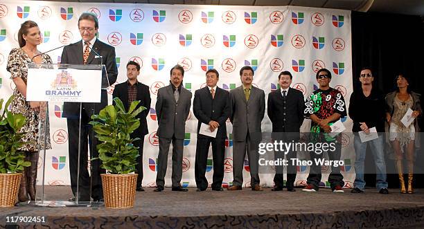 Barbara Bermudo, Gabriel Abaroa, President of The Latin Recording Academy, Los Tigres del Norte, Tego Calderon, Obie Bermudez and Alejandra Gu