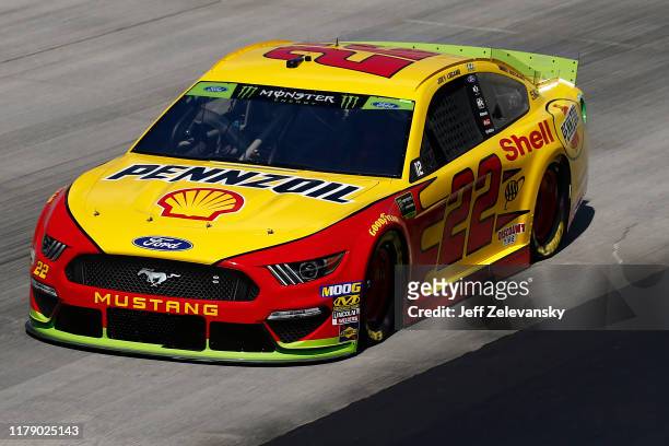 Joey Logano, driver of the Shell Pennzoil Ford, drives during practice for the Monster Energy NASCAR Cup Series Drydene 400 at Dover International...