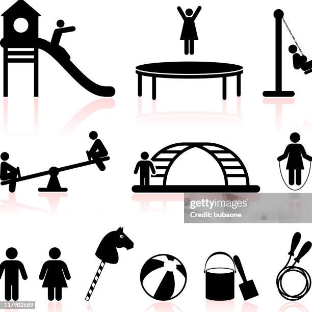 spielplatz schwarz und weiß lizenzfreie vektor icon-set - jump rope stock-grafiken, -clipart, -cartoons und -symbole