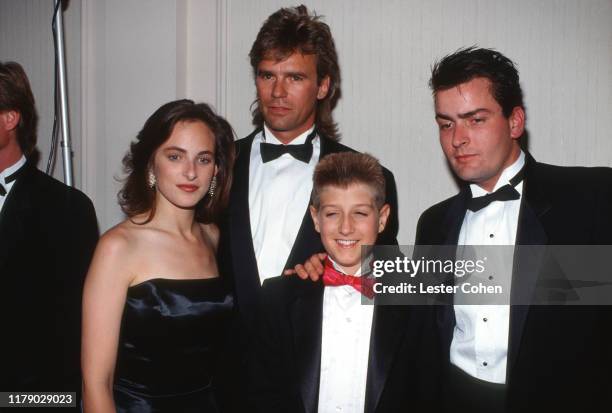 Marlee Matlin, Richard Dean Anderson, Ryan White and actor Charlie Sheen attend For Love Of Children AIDS Benefit Gala on July 8, 1988 at the Century...