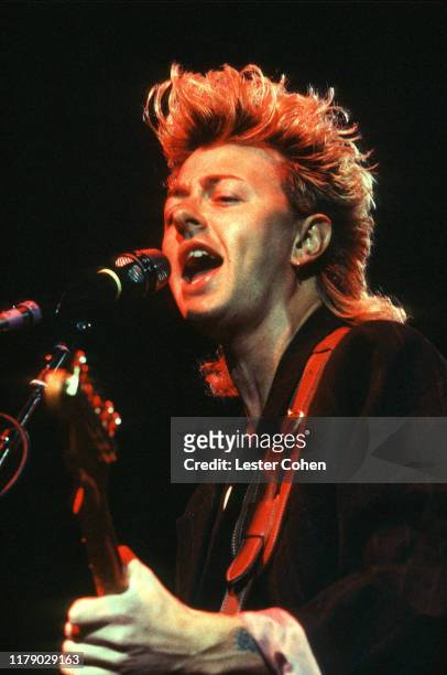 Brian Setzer of the Stray Cats performs onstage circa 1985.
