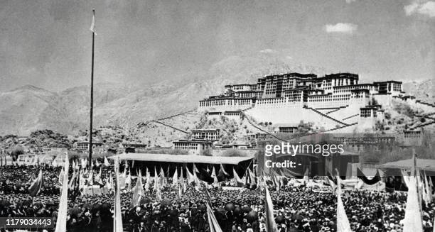 Tibetans gather during armed uprising against Chinese rule March 10, 1959 in front of the Potala Palace in Lhasa, the capital of Tibet . As a result,...