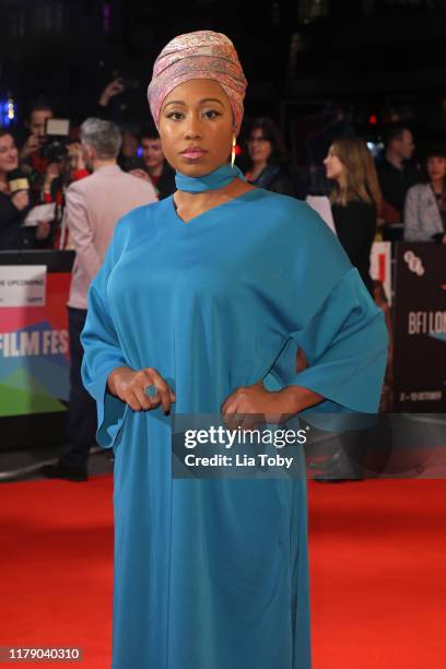 Yassmin Abdel-Magied attends the "Bacurau" UK Premiere during the 63rd BFI London Film Festival at Odeon Luxe Leicester Square on October 04, 2019 in...