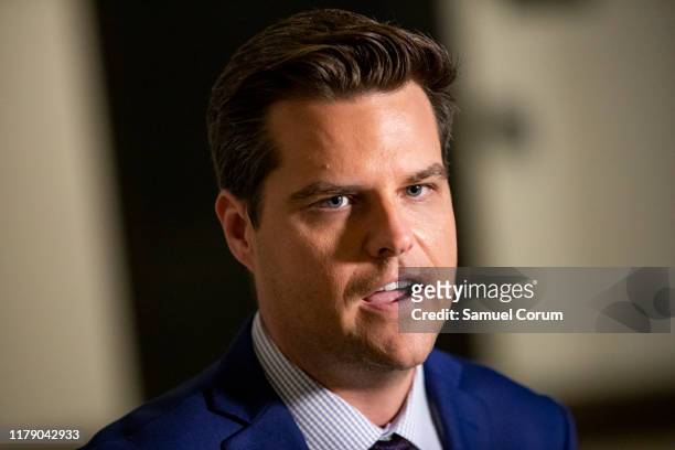 Rep. Matt Gaetz speaks to the media outside of the Sensitive Compartmented Information Facility during the continued House impeachment inquiry...