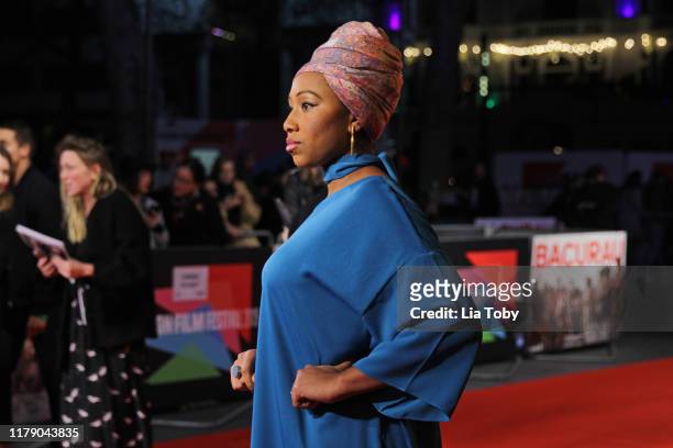 Yassmin Abdel-Magied attends the "Bacurau" UK Premiere during the 63rd BFI London Film Festival at Odeon Luxe Leicester Square on October 04, 2019 in...