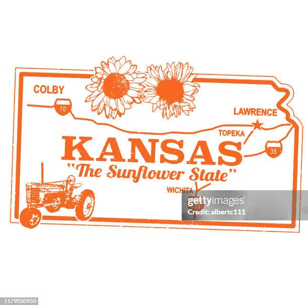 vintage kansas travel stamp - kansas sunflower stock illustrations