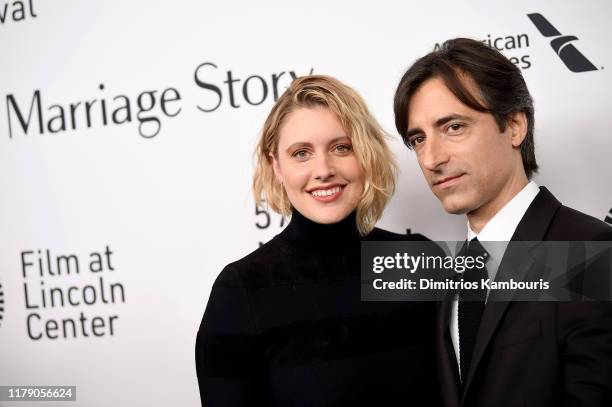 Greta Gerwig and Noah Baumbach attend the "Marriage Story" premiere at 57th New York Film Festival on October 04, 2019 in New York City.