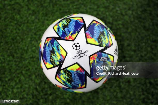 View of the match ball during the UEFA Champions League group H match between Chelsea FC and Valencia CF at Stamford Bridge on September 17, 2019 in...