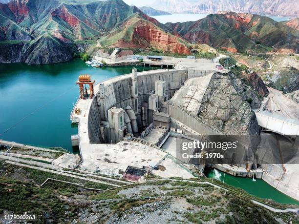 lijiaxia reservoir in kanbula national forest park, entitled "small gulin in qinghai", is the most famous scenery in jianzha county, huangnan tibetan autonomous prefecture in qinghai province, china. - china reservoir stock pictures, royalty-free photos & images