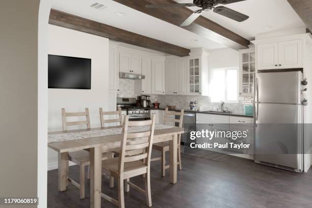 dining room and kitchen interior - empty kitchen stock pictures, royalty-free photos & images