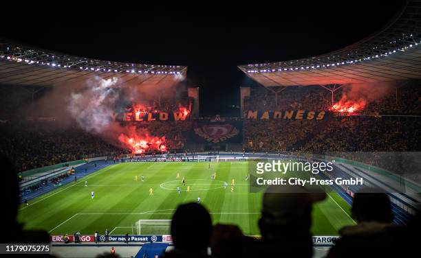 General overview in the Olympiastadion during the DFB Cup match between Hertha BSC and Dynamo Dresden at Olympiastadion on October 30, 2019 in...