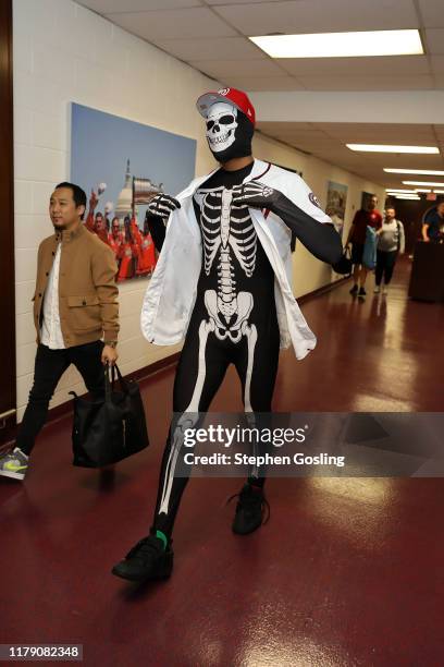 Rui Hachimura of the Washington Wizards arrives before game against the Houston Rockets on October 30, 2019 at Capital One Arena in Washington, DC....