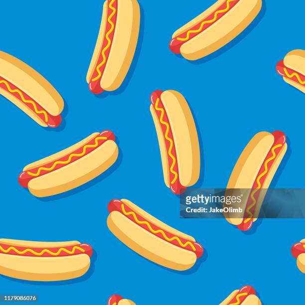 illustrazioni stock, clip art, cartoni animati e icone di tendenza di modello hotdog piatto - alimentazione non salutare