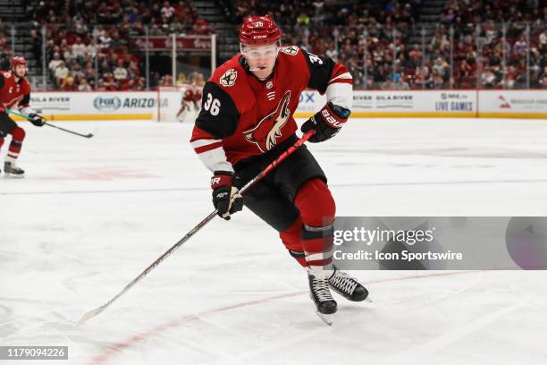 Arizona Coyotes right wing Christian Fischer skates to the puck during the NHL hockey game between the Montreal Canadiens and the Arizona Coyotes on...