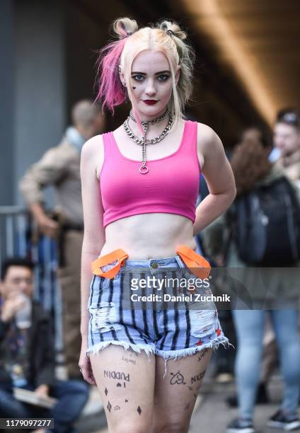 Cosplayer poses as Harley Quinn during New York Comic Con 2019 on October 04, 2019 in New York City.
